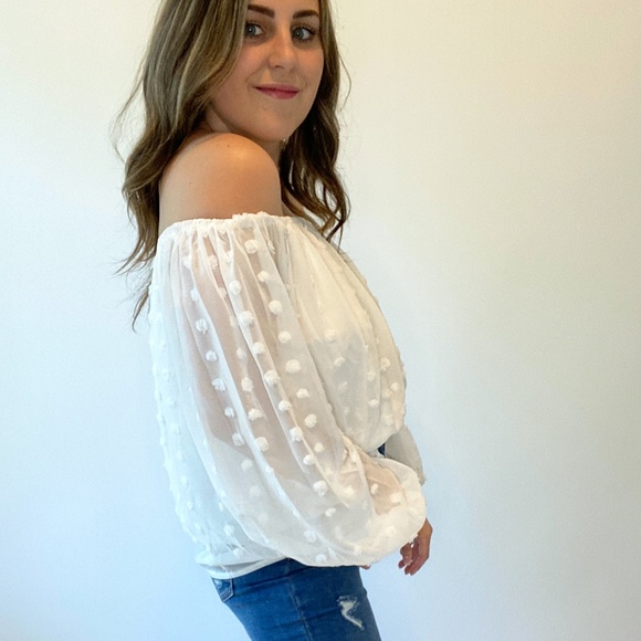 White Polka Dot Off The Shoulder Top - Picture 2 of 5